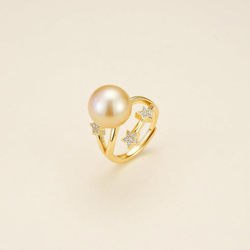 Twinking Star Golden Pearl Open Ring